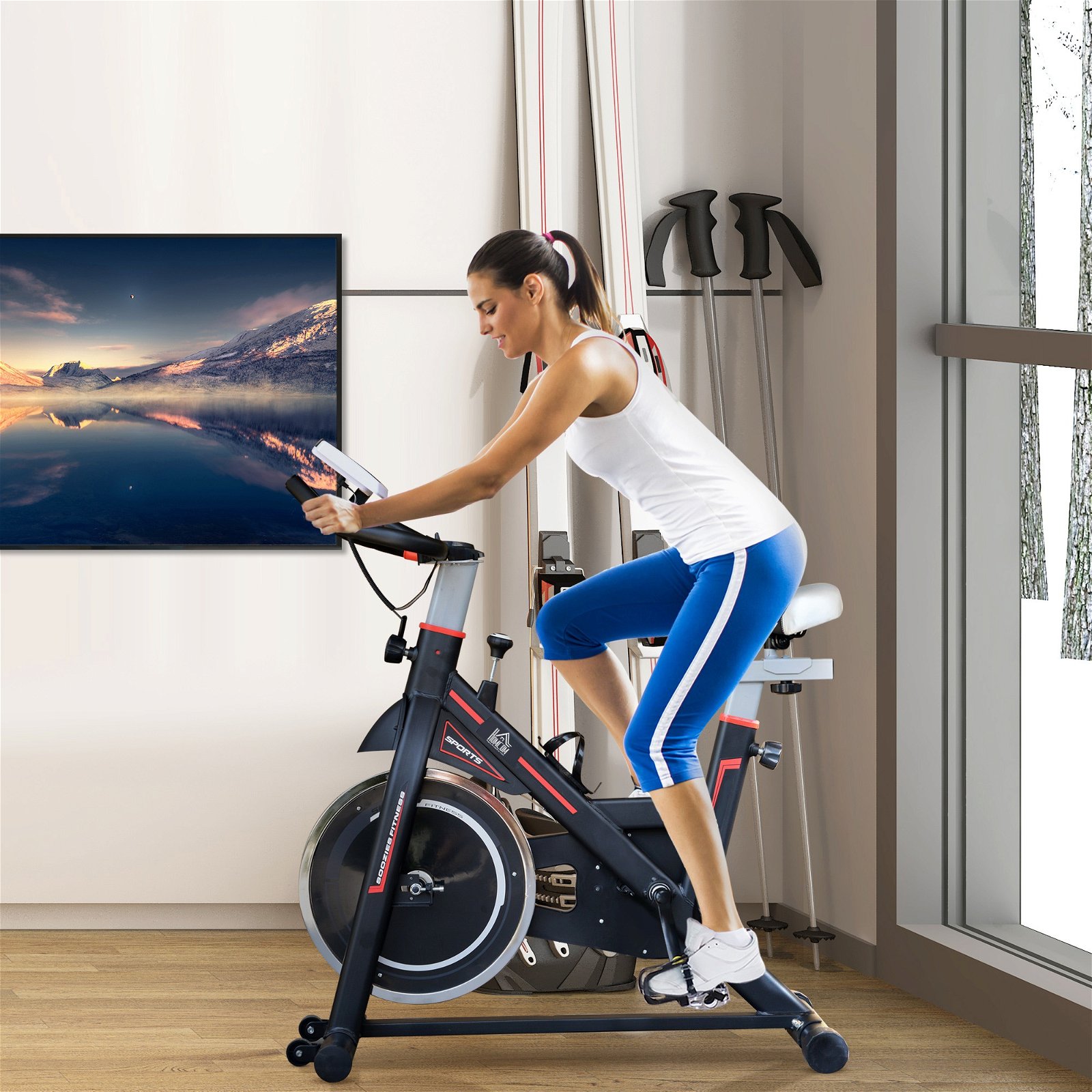 Bicicleta Estática com Resistência Ajustável Bicicleta Fitness com Volante  de Inércia de 8kg Ecrã LCD | O Meu Jardim