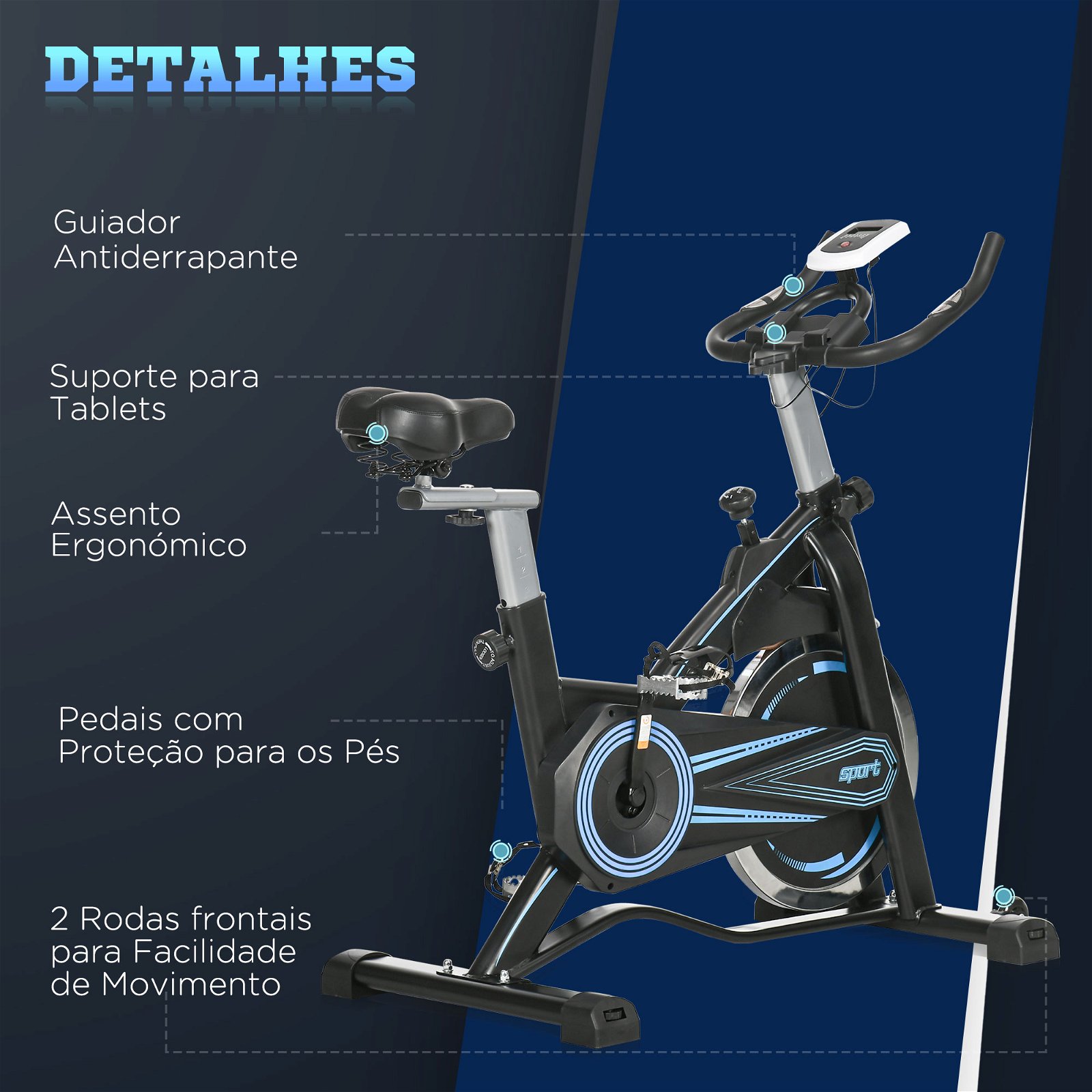 Bicicleta Estática com Resistência Ajustável Volante de Inércia 23kg  Bicicleta Fitness com Assento e Guiador Ajustável Ecrã LCD e Suporte para  Tablet