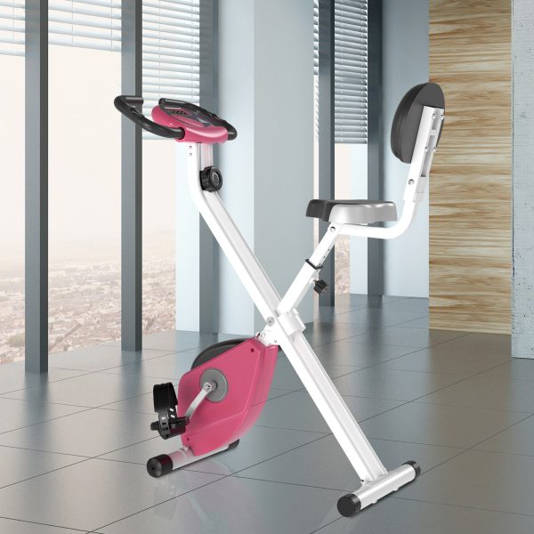 Bicicleta ergométrica profissional dobrável com 8 níveis de resistência magnética e assento com altura ajustável em Aço, Rosa - Image 1
