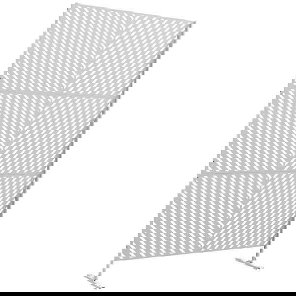 Biombo de Exterior Separador de Ambientes com 3 Peças com Padrão de Linhas Transversais e Estrutura de Aço Ecrã de Privacidade para Pátio Varanda Jardim 122x45x198 cm Branco