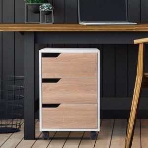 Bloco de Gavetas Arquivo Móvel para Escritório Madeira 3 Gavetas Com Rodinhas (2 delas com Travão) 40x50x57