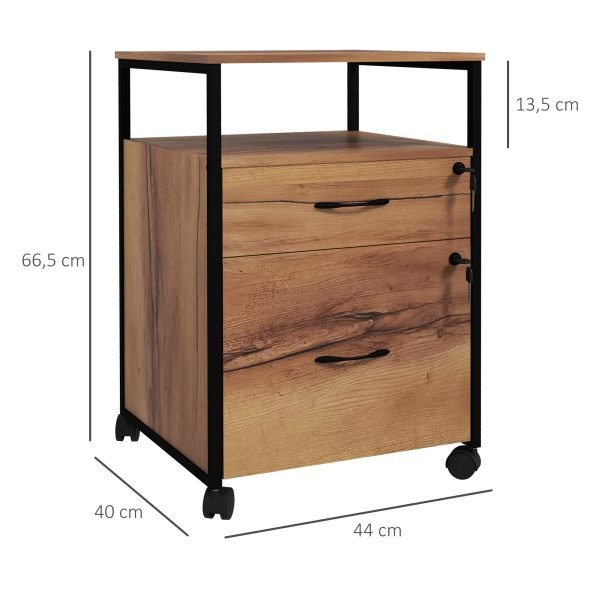 Bloco de Gavetas Escritório com Rodas com 2 Gavetas 44x40x66,5 cm Castanho - Imagem 3