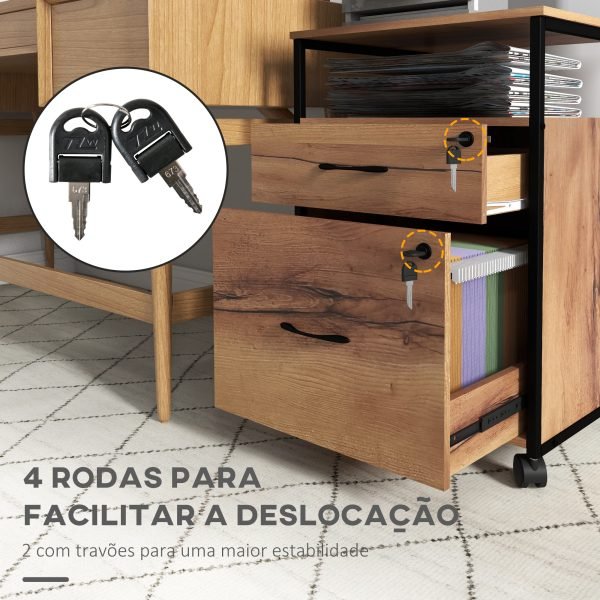Bloco de Gavetas Escritório com Rodas com 2 Gavetas 44x40x66,5 cm Castanho - Imagem 7
