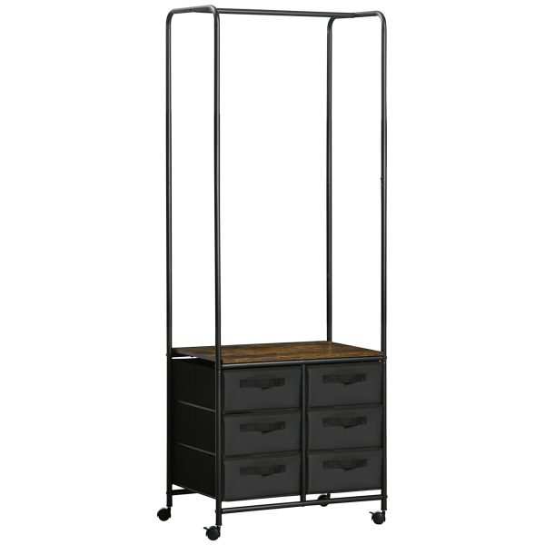 Cabideiro para Roupa com Rodas Entrada com 6 Gavetas 63