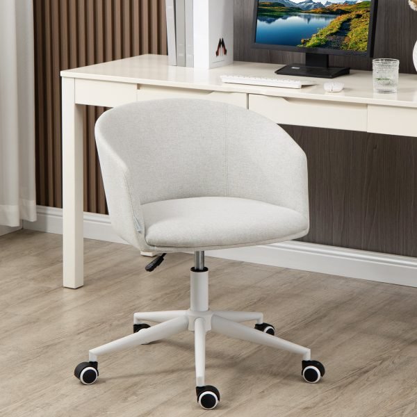Cadeira de Escritório Giratória com Tecido de Linho Sintético Cadeira de Escritório com Altura Ajustável Apoio para os Braços e Assento Acolchoado Carga 120kg 57x56x70-78cm Cinza
