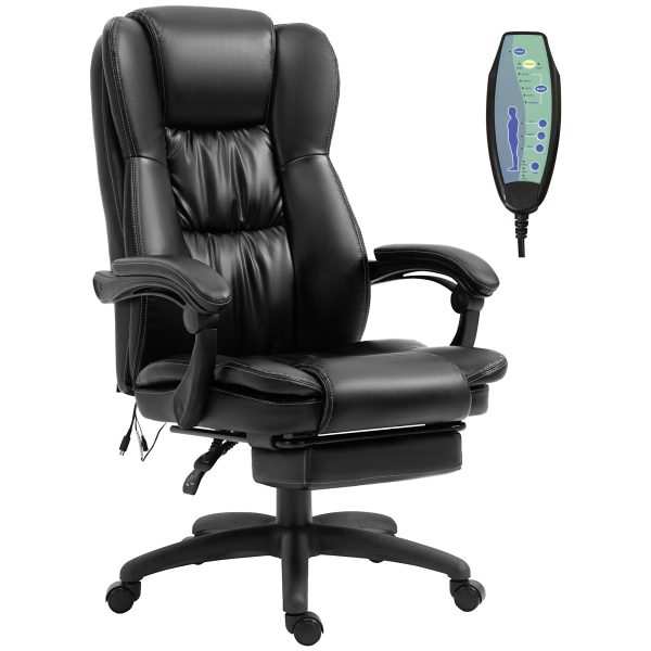 Cadeira de Escritório com Altura Ajustável 6 Pontos de Massagem Controle Remoto e Apoio para os Pés Retrátil 68