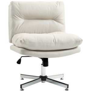 Cadeira de Escritório sem Apoio para os Braços com Altura Ajustável Função Basculante Base Cruzada e Assento Amplo Estúdio 65x65x84-94 cm Cinza Claro