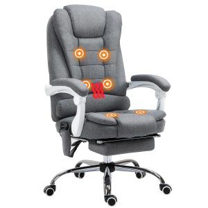 Cadeira de Massagem com 6 Pontos Escritório Reclinável Altura Ajustável Função Aquecimento Apoio para os Pés e Controlo Remoto 65x70x111-119 cm Cinza
