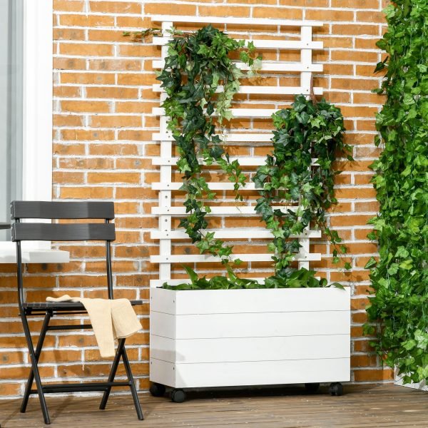 Caixa de Plantio com Suporte para Plantas Trepadeiras e Malha Geotêxtil para Cultivos 76x30x155cm