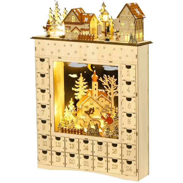 Calendário de Advento com Iluminação LED e 24 Gavetas de Contagem Regressiva 36x9x52 cm