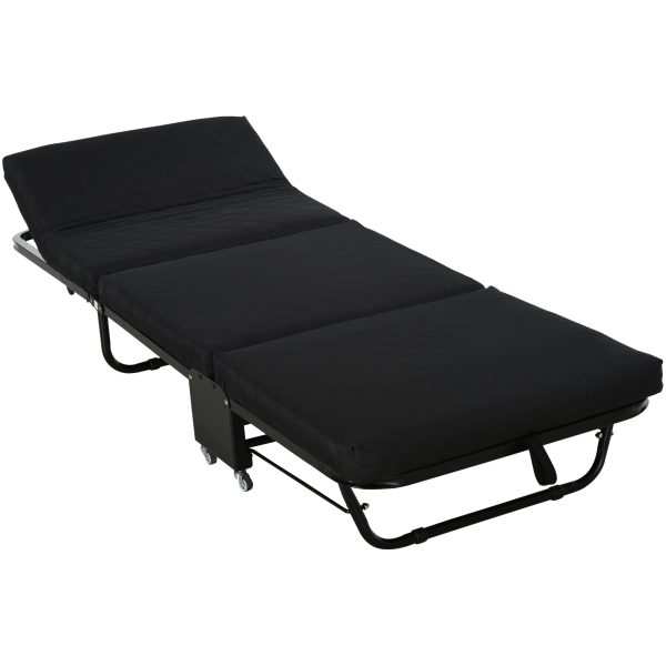 Cama Dobrável 184x65 cm Ajustável em 5 Níveis Rodas Universáis e Estrutura de Metal Carga Máxima 120 kg Preto
