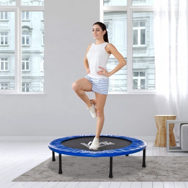 Cama Elástica Fitness 100cm Trampolim de Aço com 36 Molas com Protetor de Borda Incluido para Treinamento Interior Carga 100kg Preto e Azul