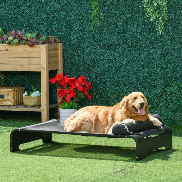 Cama Elevada para Animais de estimação Cães Gatos Tela Transpirável com Almofada Removível Exterior Interior 122x72x30cm Preto
