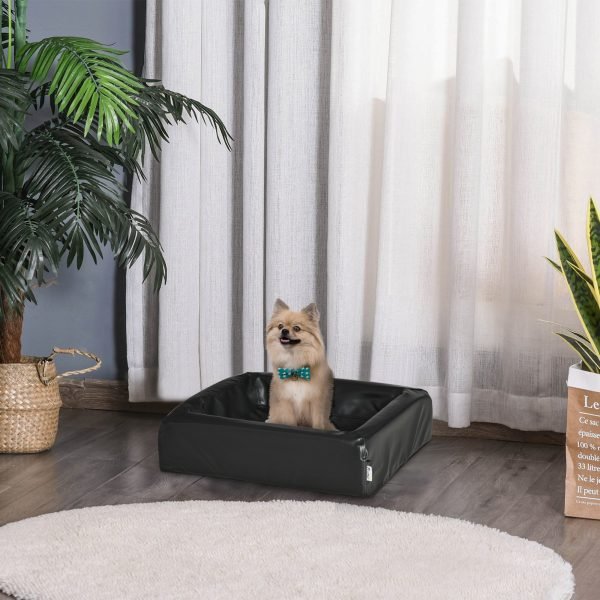 Cama para Cães e Gatos Estofada em Couro PU Cama para Animais de Estimação Pequenos Amovível e Lavável com Fecho 58x49x14