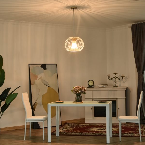 Candeeiro Suspenso Moderno com Suporte para Lâmpada E27 Máx. 40W e Corda Ajustável Candeeiro de Teto de Metal para Sala de Jantar Dormitório Sala de Estar Ø37x150cm Dourado