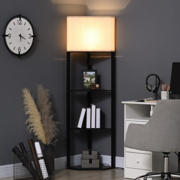 Candeeiro de Pé com Prateleiras e Interruptor para Sala de Estar ou Escritório 50x37x159cm