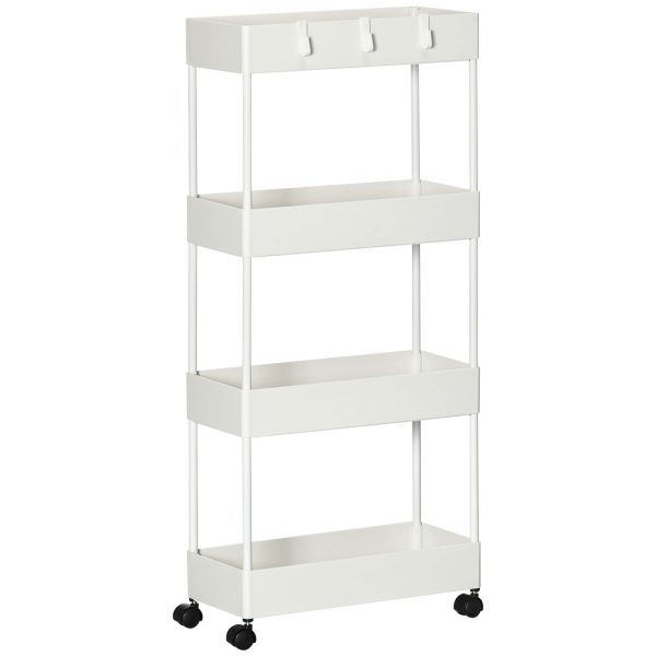 Carrinho de Armazenamento com 4 Cestas e 4 Ganchos Amovíveis 40x19x90cm