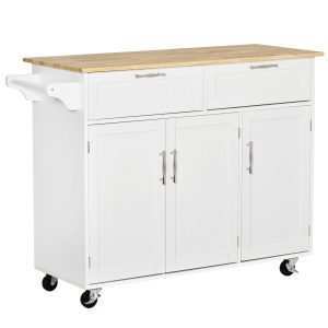 Carrinho de Cozinha com Rodas 121x46x91cm Branco e Madeira
