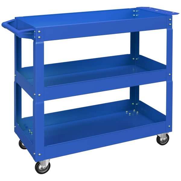 Carrinho de Ferramentas com Rodas com 3 Prateleiras de Armazenamento e Alça Lateral 150kg 83x35