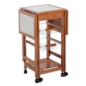 Carrinho de cozinha Serviço Auxiliar de Madeira De metal cromado 6 rodas 91x37x75 cm