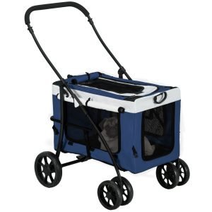 Carrinho para Cães Dobrável com Compartimento Desmontável 4 Portas com Fecho de Correr 81x58x97