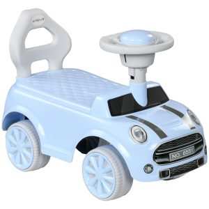 Carro Andador para Bebés de 18-36 Meses com Volante Buzina e Sistema Anti-Tombo Carga 25 kg 53x25x35 cm Azul Claro