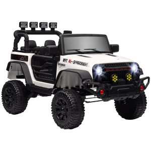 Carro Elétrico para Crianças acima de 3 Anos Infantil com Bateria 12V Controlo Remoto Bluetooth Faróis LED Buzina e Música 100x63x65 cm Branco