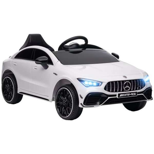 Carro Elétrico para Crianças acima de 3 Anos Mercedes AMG CLA 45 Infantil com Bateria 12V Controlo Remoto Faróis LED Buzina Música e Rodas Auxiliares 110x61x45 cm Branco