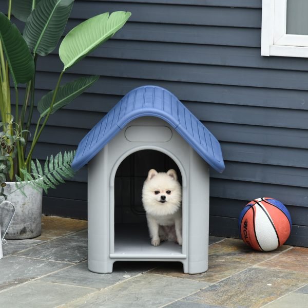 Casa para cães pequenos com respiradouros resistente para uso interno e externo 59x75x66 cm Azul e cinza