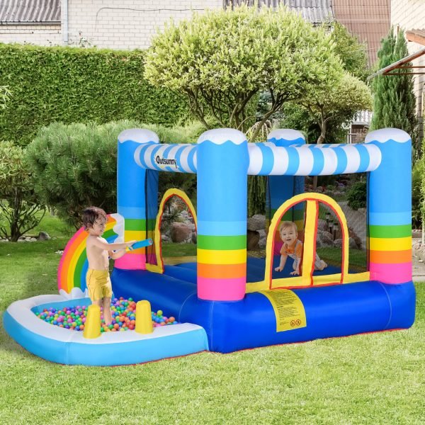 Castelo Inflável com Trampolim e Piscina para Crianças acima de 3 Anos Inclui Inflador e Bolsa de Transporte para Interior Exterior 280x170x155cm Multicor