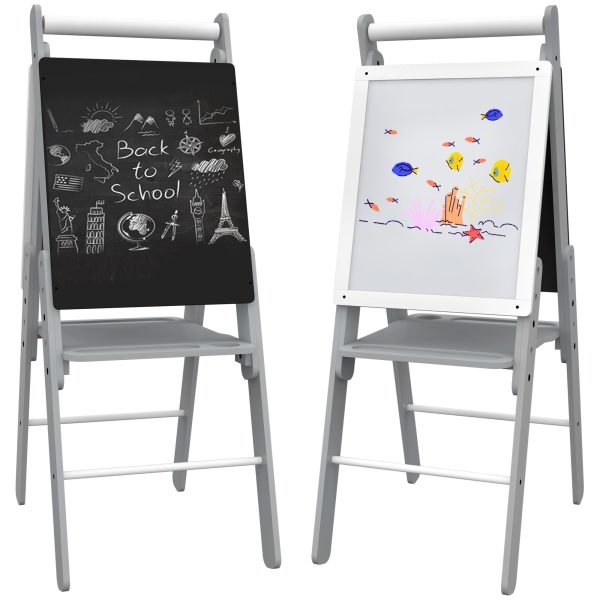 Cavalete para Crianças com Quadro Branco e Preto com Altura Ajustável 40x56x107/112/117 cm Cinza - Image 1