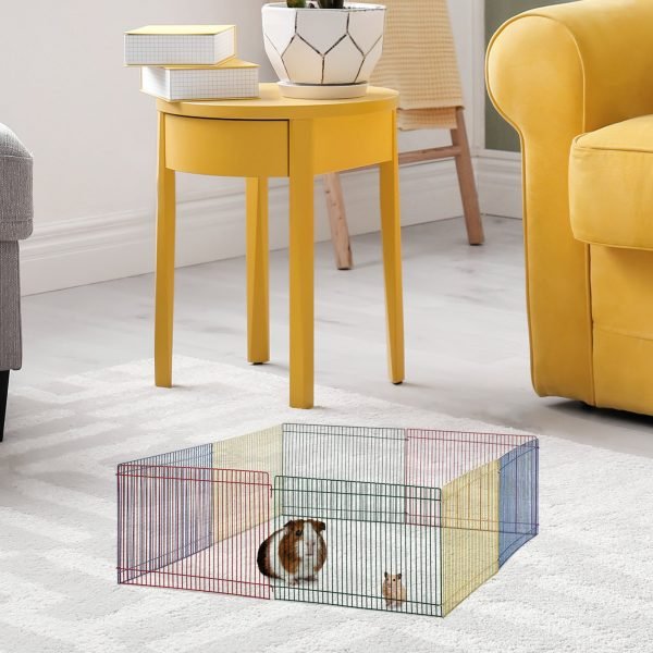 Cerca para Pequenos Animais Gaiola Modular de Metal Dobrável com 8 Painéis para Pequenos Animais para Interior Exterior 69x69x23cm Multicor