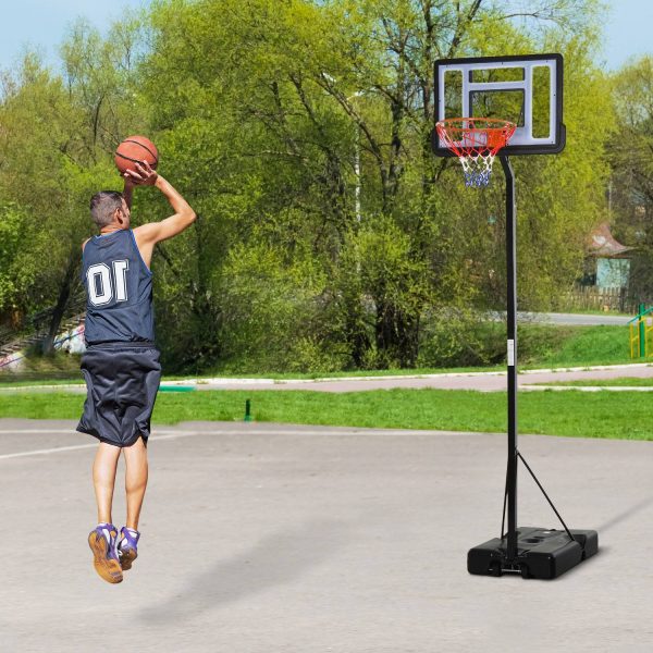 Cest de basquetebol com suporte portátil Aro de cesta ajustável em altura com base recarregável para crianças e adultos 86x153x250-350 cm Preto