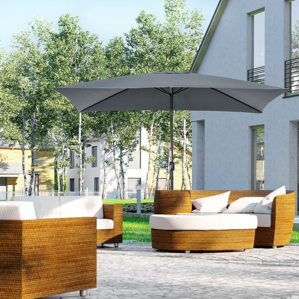 Chapéu de Sol Retangular de Jardim Inclinável com Manivela e Mastro Desmontável para Exterior Cinza