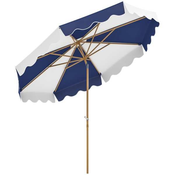 Chapéu de Sol de Jardim 267cm com Ângulo Inclinável e Manivela Proteção UV Azul e Branco