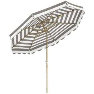 Chapéu de Sol de Jardim 268cm com Ângulo Ajustável Inclinável e Manivela Proteção UV Cinza e Branco