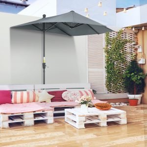 Chapéu de Sol de Jardim com Manivela Mastro de Aço Base Cruzada e Proteção Solar para Terraço