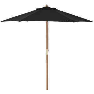 Chapéu de Sol de Madeira Ø250x230 cm para Exterior com 6 Hastes Sistema de Corda com Fixação Desmontável