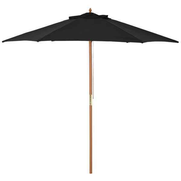 Chapéu de Sol de Madeira Ø250x230 cm para Exterior com 6 Hastes Sistema de Corda com Fixação Desmontável