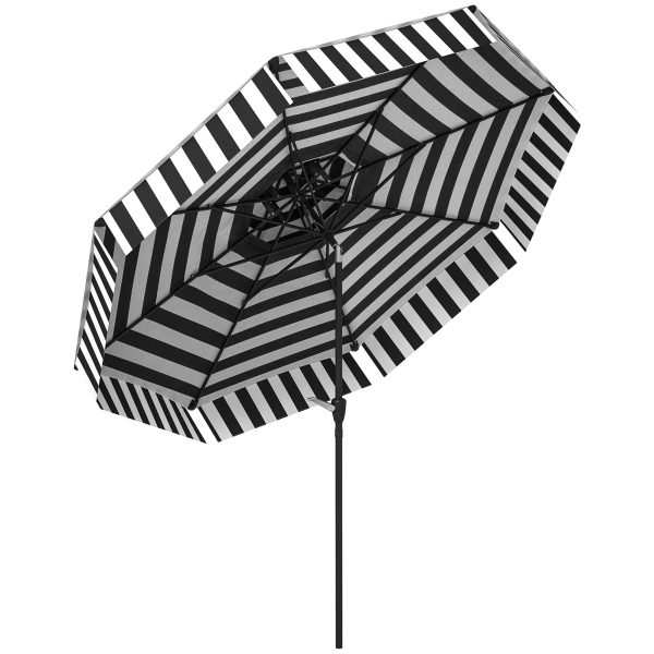 Chapéu de Sol para Jardim 263 cm com Ângulo Ajustável e Manivela Proteção UV30+ Preto e Branco