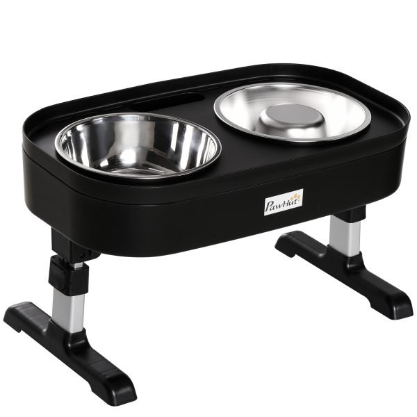 Comedouro Elevado para Cães com 4 Alturas Ajustáveis com Tigela de 1000 ml e Comedouro Lento de 600 ml de Aço Inoxidável 43x25x30 cm Preto - Image 1