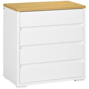 Cómoda Moderna com 4 Gavetas Carga Máxima 40 kg 70x37x75 cm Branco e Madeira