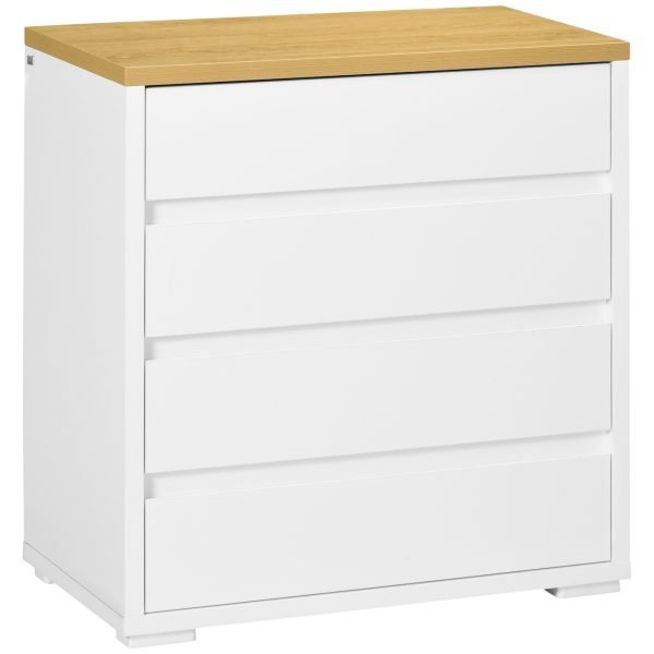 Cómoda Moderna com 4 Gavetas Carga Máxima 40 kg 70x37x75 cm Branco e Madeira - Image 1