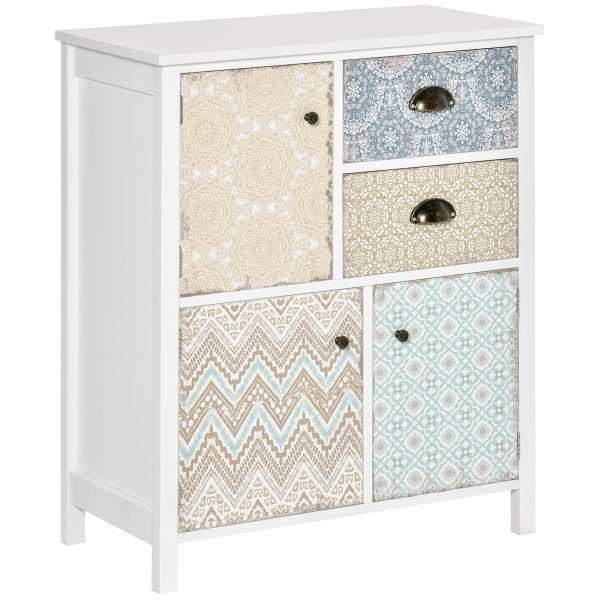 Cómoda com 2 Gavetas  com 3 Compartimentos Desenho Anti-Tombo para Sala de Estar Corredor 68x34x80 cm Multicor