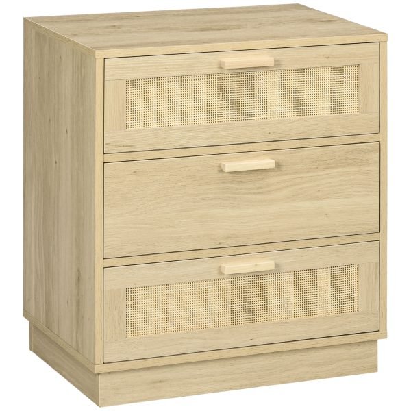 Cómoda com 3 Gavetas de Vime Estilo Boêmio 60x38x69 cm Madeira - Image 1