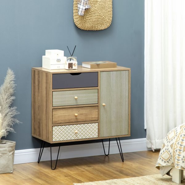 Cómoda com 4 Gavetas de Madeira com Prateleira Ajustável e Pés de Metal 79x39x86cm