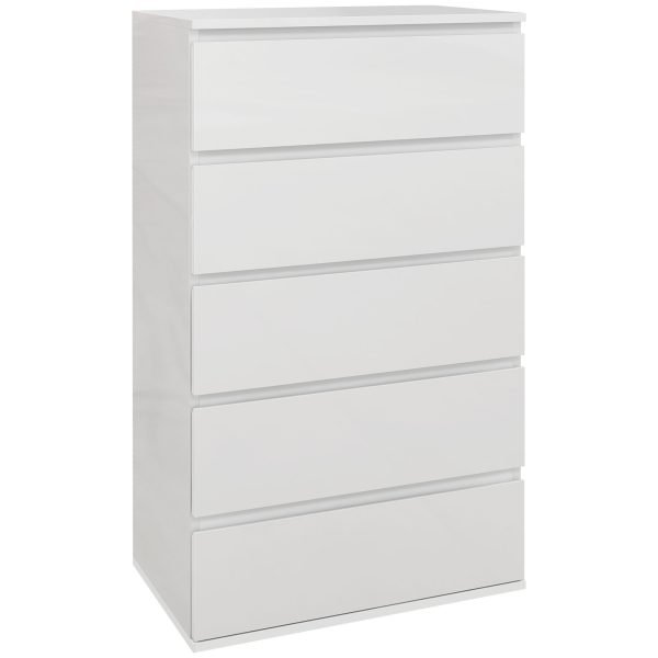 Cómoda com 5 Gavetas de Madeira Estilo Moderno 53x33x100 cm Branco - Image 1