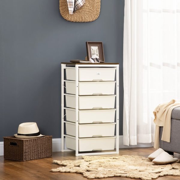 Cómoda com 6 Gavetas de Plástico com Estrutura de Aço para Sala de Estar 41