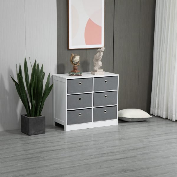 Cómoda com 6 Gavetas de Tecido Dobráveis Multifuncional72x35x62cm Branco e Cinza