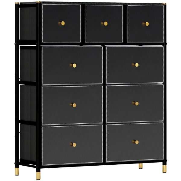 Cómoda para Dormitório com 9 Gavetas Dobráveis e Estrutura de Aço Cómoda para Dormitório 88x30x103